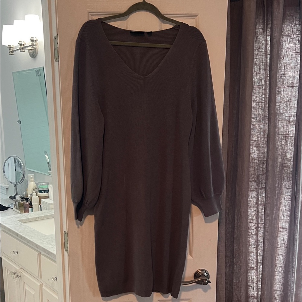 Nina Leonard Charcoal Long Sleeve Dress